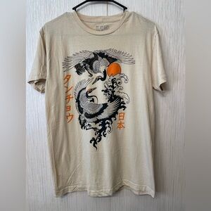 LCM Japan Graphic Crane Tee Tan Short Sleeve T-Shirt Size M